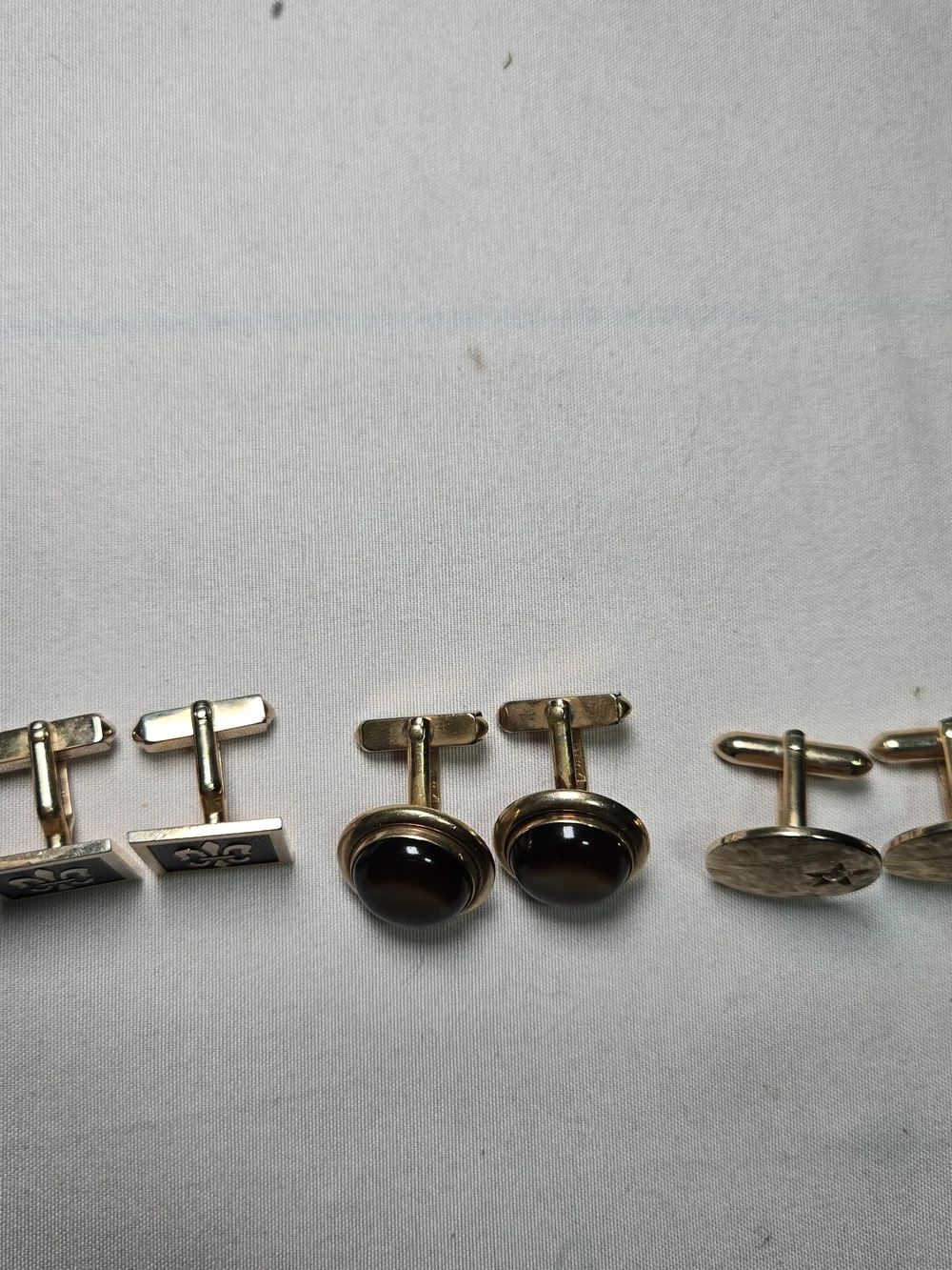 Vintage SWANK Cufflinks 3 pairs Gold Toned Fleur de lis Amber Domed 1960s